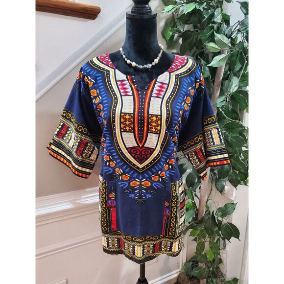 It Girl Women's African Print Cotton Sweetheart Neck Long Sleeve Blouse 2X - Picture 12 of 12